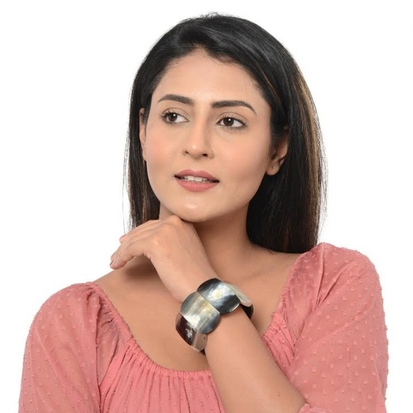 NEW Natural Dark Genuine Buffalo Horn Stretch Bracelet - Picture 6 of 6